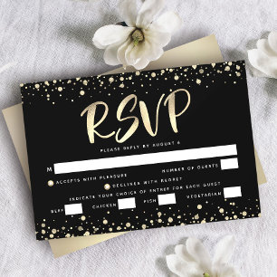 Cartão RSVP Bat Mitzvah Dourado Preto Folha Brilho Script Entr