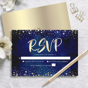 Cartão RSVP Bat Mitzvah Marinha Aquarela Dourado Glitter Scrip