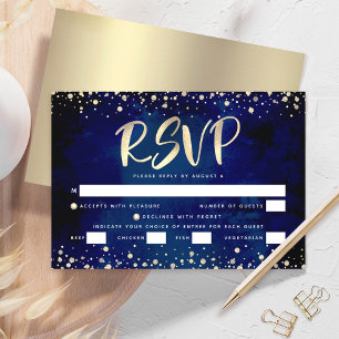 Cartão RSVP Bat Mitzvah Marinha Aquarela Entrée com Letra Dour