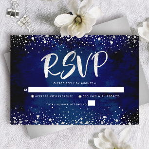 Cartão RSVP Bat Mitzvah Marinha Prateado Brilho Script Aquarel