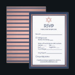 Cartão RSVP Bat Mitzvah Medium Options Song Request Blue & Pin<br><div class="desc">O marinho de elogio e o bar rosa mitzvah convidam-na com elegantes cartões de resposta RSVP modernos. Toda a redação neste modelo de cartão é simples de personalizar ou excluir. Inclui opções de refeições, alergias à comida, solicitação de música e opção de resposta via site ou email. O design apresenta...</div>