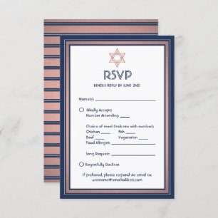 Cartão RSVP Bat Mitzvah Medium Options Song Request Blue & Pin