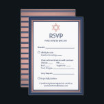 Cartão RSVP Bat Mitzvah Medium Options Song Request Blue & Pin<br><div class="desc">O marinho de elogio e o bar rosa mitzvah convidam-na com elegantes cartões de resposta RSVP modernos. Toda a redação neste modelo de cartão é simples de personalizar ou excluir. Inclui opções de refeições, alergias à comida, solicitação de música e opção de resposta via site ou email. O design apresenta...</div>