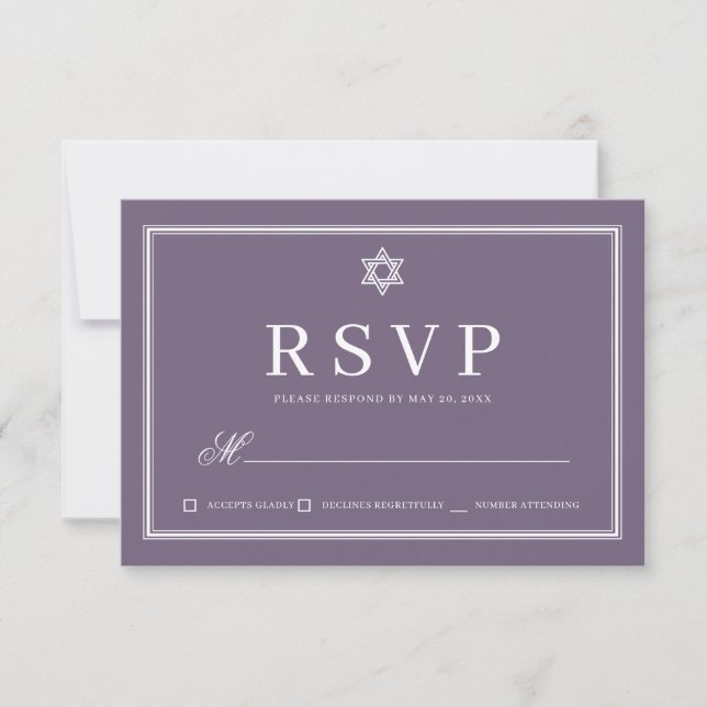 Cartão RSVP Bat Mitzvah Modern Monograma Simples Código QR (Frente)