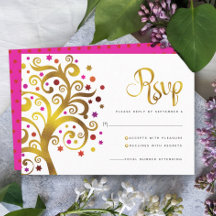 Bat Mitzvah Moderno Dourado Vermelho Folha de Árvo