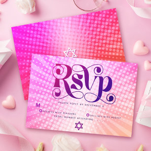 Cartão RSVP Bat Mitzvah Negrito Retro Boho Rosa Laranja Gradie