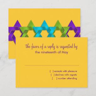 Cartão RSVP Bat Mitzvah Purple Green Blue Stars em qualquer co
