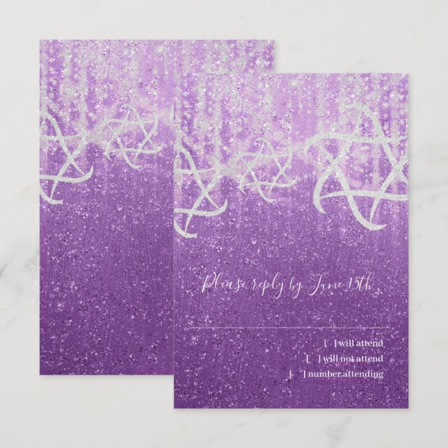 Cartão RSVP Bat Mitzvah Purple White Extra Spark (Frente/Verso)