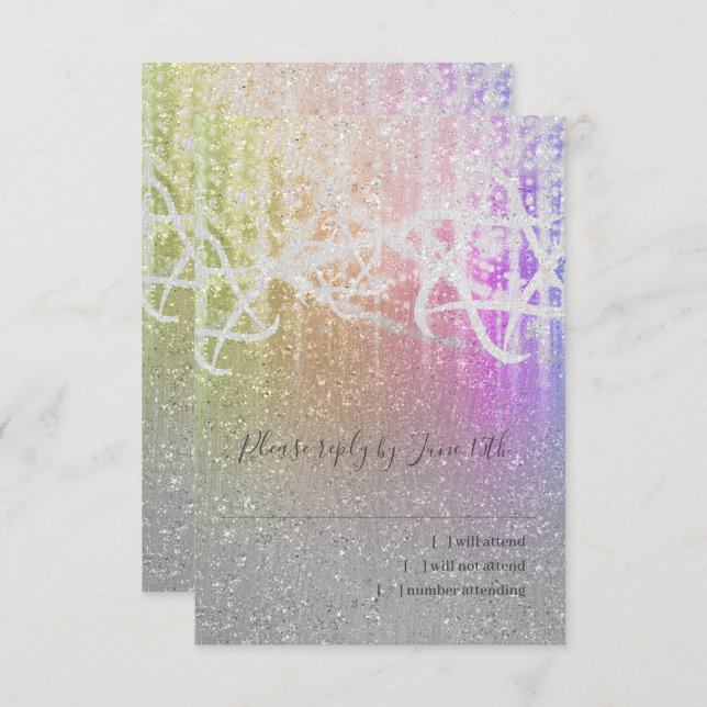 Cartão RSVP Bat Mitzvah Rainbow Extra Sparkly (Frente/Verso)