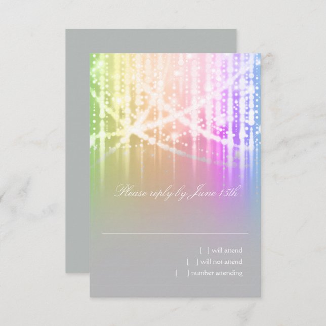 Cartão RSVP Bat Mitzvah Rainbow Sparkly Lights (Frente/Verso)