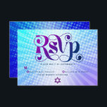 Cartão RSVP Bat Mitzvah Retro Boho Azul Gradiente Roxo<br><div class="desc">Tenha orgulho, alegria e mostre este marco do seu Bat Mitzvah favorito! Inclua esta placa de inserção de boho, retrô, RSVP personalizada para o seu evento. Típica divertida, moderna, arrojada, roxa e azul marinho com a tipografia sans serif moderna sobrepõe-se a um fundo de turquesa pop-luz e de raios quadrados...</div>