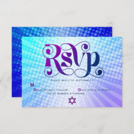 Cartão RSVP Bat Mitzvah Retro Boho Azul Gradiente Roxo