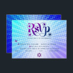 Cartão RSVP Bat Mitzvah Retro Boho Blue Purple Gradiée<br><div class="desc">Tenha orgulho, alegria e mostre este marco do seu Bat Mitzvah favorito! Inclua esta placa de inserção de boho, retrô, RSVP personalizada para o seu evento. Típica divertida, moderna, arrojada, roxa e azul marinho com a tipografia sans serif moderna sobrepõe-se a um fundo de turquesa pop-luz e de raios quadrados...</div>