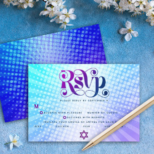Cartão RSVP Bat Mitzvah Retro Boho Gradiente Azul Roxo Entrée
