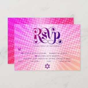 Cartão RSVP Bat Mitzvah Retro Boho Pink Orange Gradiée