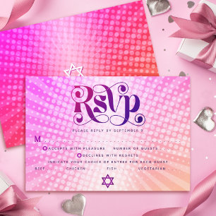 Cartão RSVP Bat Mitzvah Retro Rosa Laranja Gradiente Boho Entr