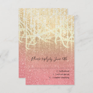 Cartão RSVP Bat Mitzvah Rosa Dourado Extra Sparkly