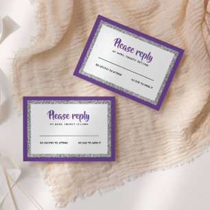 Cartão RSVP Bat Mitzvah, Roxo e Prata