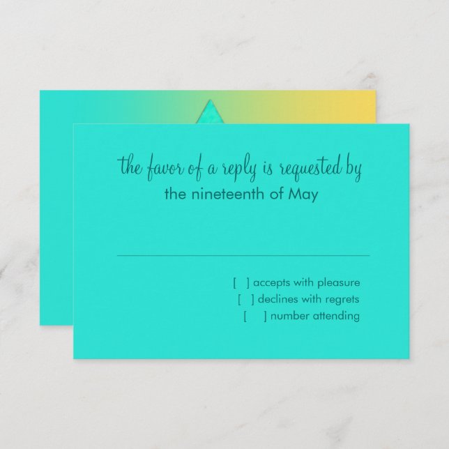 Cartão RSVP Bat Mitzvah Star de David Yellow Aqua (Frente/Verso)