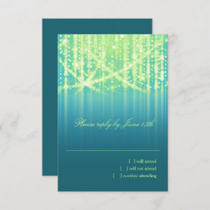 Cartão RSVP Bat Mitzvah Teal Blue Verde limão Luzes brilhantes