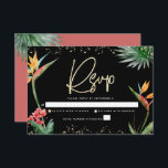 Cartão RSVP Bat Mitzvah Tropical Dourada Palm Watercolor<br><div class="desc">Tenha orgulho, alegria e comemore este marco do seu Bat Mitzvah favorito com este sofisticado e personalizado cartão de inserção RSVP para o seu evento! Na moda, atordoante, colorida, aves aquáticas tropicais de flores paraíso, falso roteiro dourado manuscrito, Estrela de David e pontos brilhantes, juntamente com o moderno tipo sans...</div>