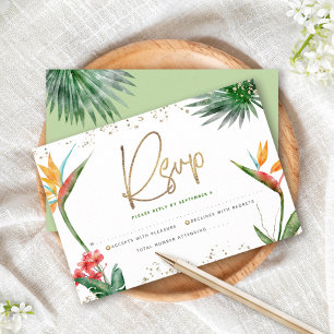 Cartão RSVP Bat Mitzvah Tropical Dourado Script Flora Aquarela