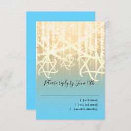 Cartão RSVP Bat Mitzvah Turquoise e Douradas Luzes Sparkly