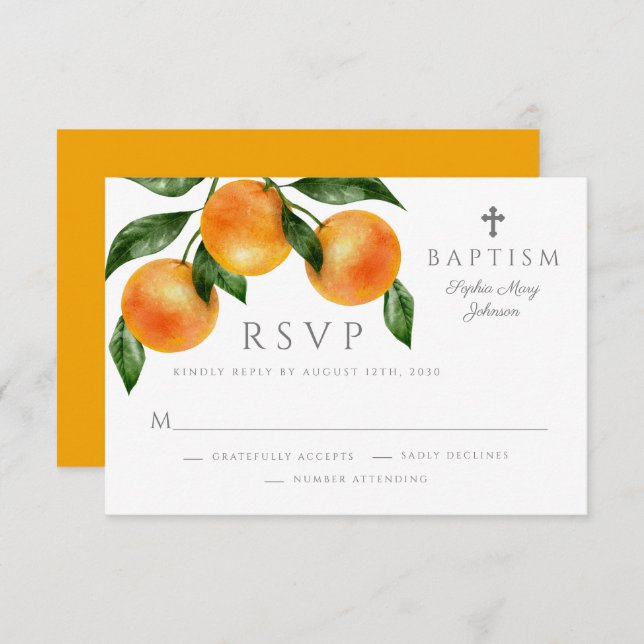 Cartão RSVP Batismo Elegante De Rapariga (Frente/Verso)