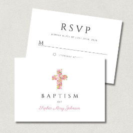 Cartão RSVP Batismo religioso religioso Floral Rosa Cruzada El