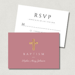 Cartão RSVP Batismo religioso Rosa Elegante
