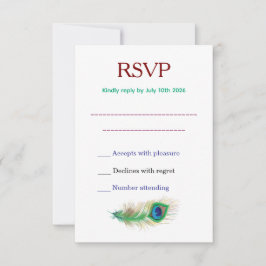 Cartão RSVP Beautiful Peacock Feather Wedding