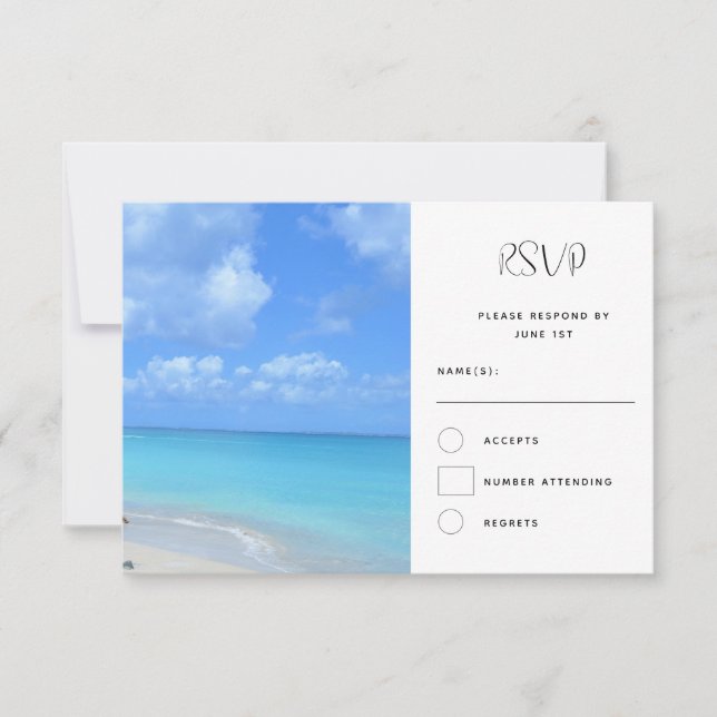 Cartão RSVP Beautiful Turquoise Tropical Beach Wedding (Frente)