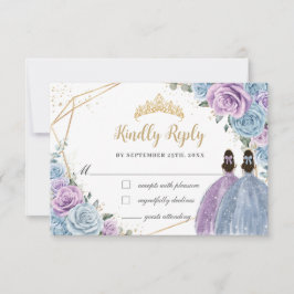 Cartão RSVP Bebê Azul Roxo Gêmeas Florais Lilases Quinceañera
