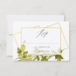 Cartão RSVP Beer Willow Greenery e Casamento Geométrico Dourad