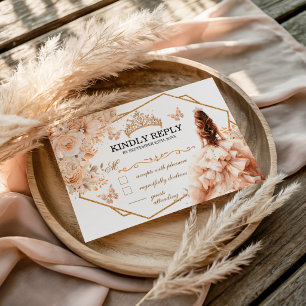Cartão RSVP Bege Dourado Princesa Quinceanera Sweet 16