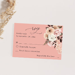 Cartão RSVP Bege e Rosa Blush Rústico sem Opção de Refeição RS