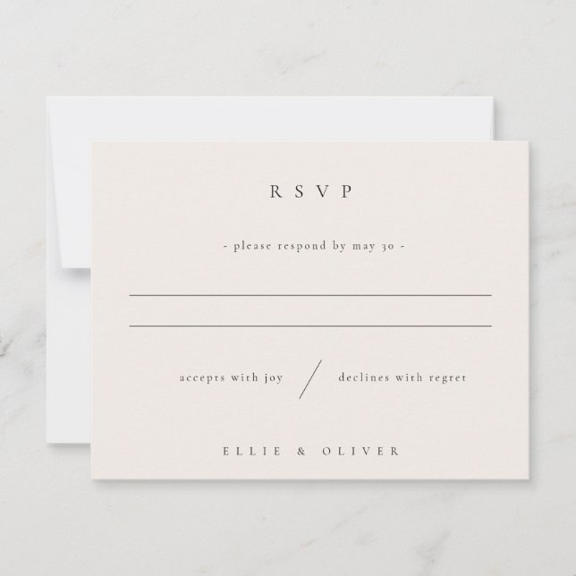 Cartão RSVP Beige Boho Photo Wedding Modern (Frente)