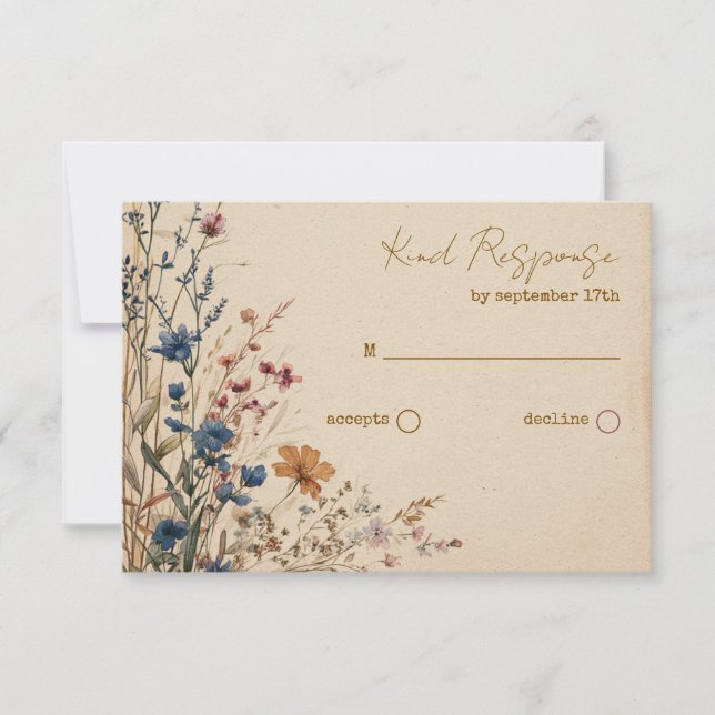 Cartão RSVP Beige Border Rustic Boho Wildflower Código QR (Frente)