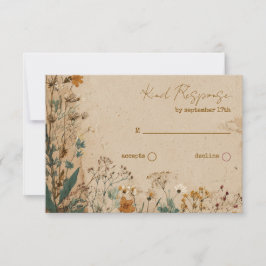 Cartão RSVP Beige Border Rustic Boho Wildflower Código QR