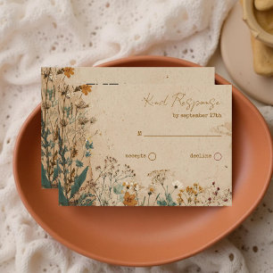 Cartão RSVP Beige Border Rustic Boho Wildflower Código QR