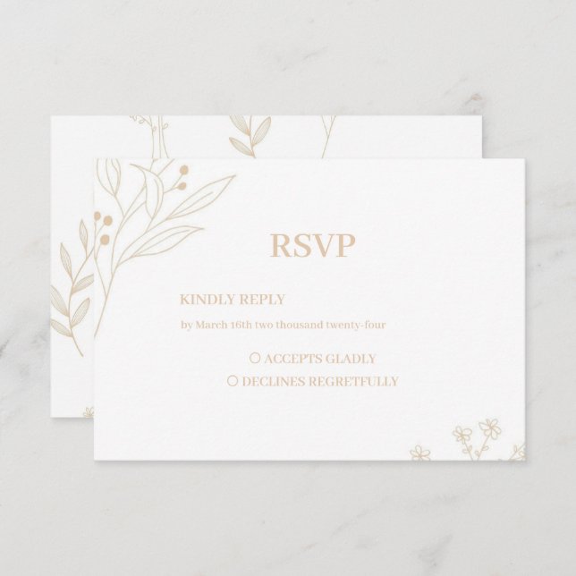 Cartão RSVP Beige Corner Floral Boho Wedding (Frente/Verso)
