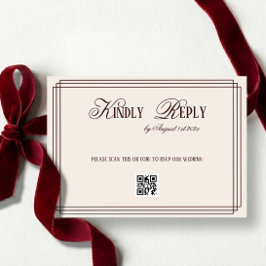 Cartão RSVP Beige Dark Red Old Money Wedding QR code