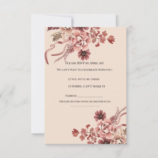 Cartão RSVP Beige de Luz de Aquarela Rustic Autumn Blooms (Frente)