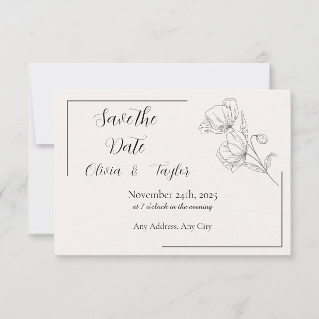Cartão RSVP Beige Elegance Save the Date (Frente)