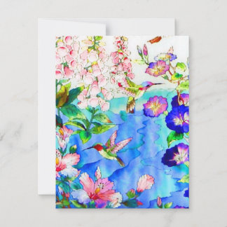 Cartão RSVP Beija-flor e floral em aquarela