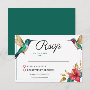 Cartão RSVP Beija-flores Voadores Flor Tropical Vermelha Casam