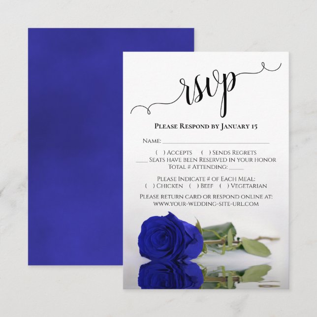 Cartão RSVP Bela Refletindo Vivo Casamento Real Rosa Azul (Frente/Verso)