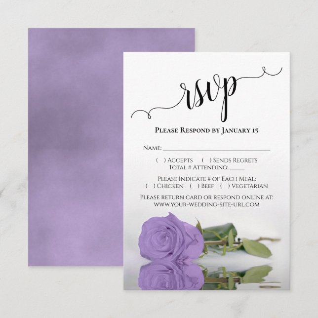 Cartão RSVP Bela Reflexão Lavanda Purple Rosa Casamento (Frente/Verso)