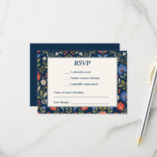 Cartão RSVP Belas Flores Silvestres Escandinavas sobre Azul Ma