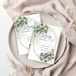 Cartão RSVP Beleza Natural Eucalipto Verde Poeirento Casamento